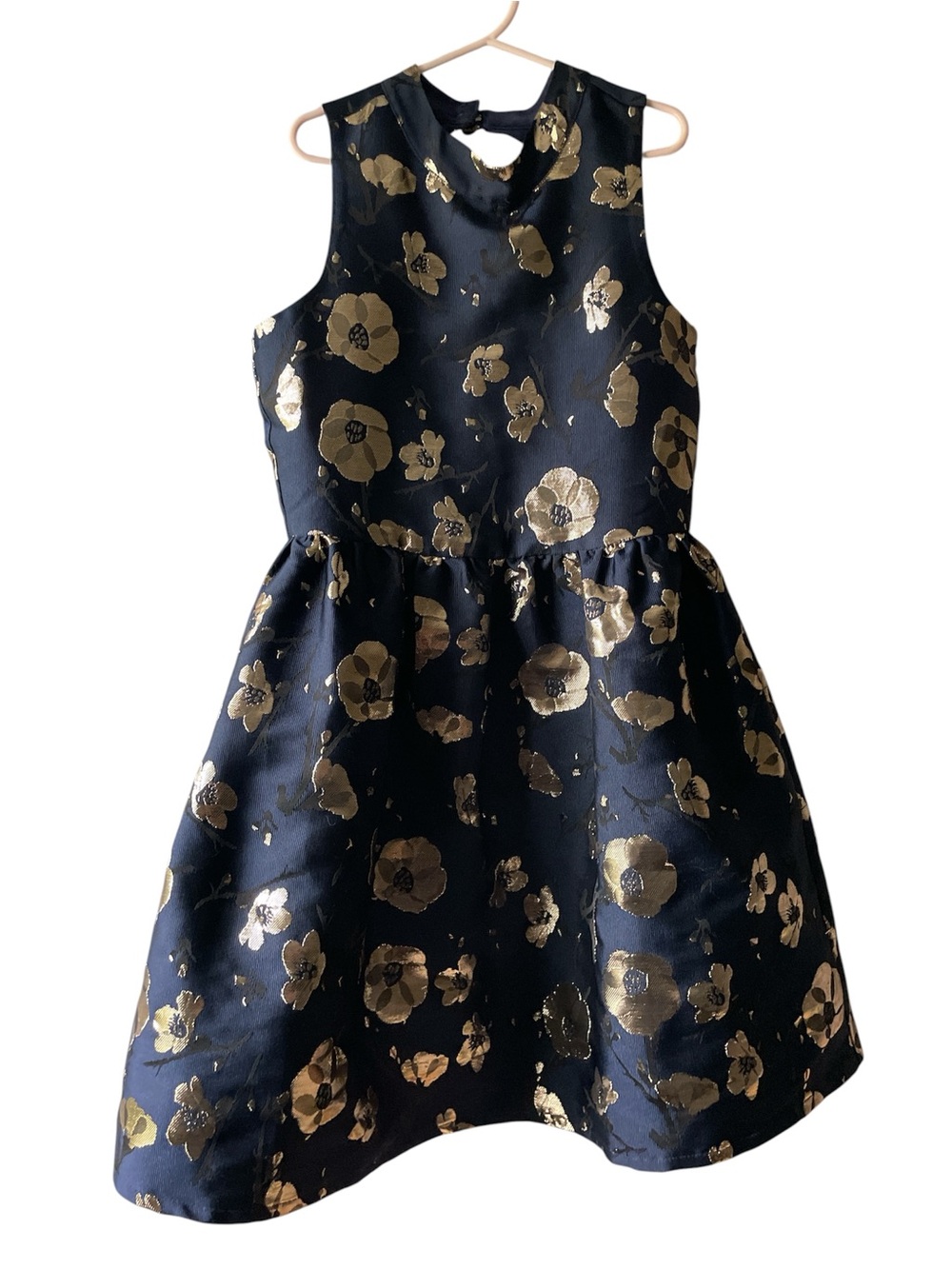 Girls' Navy and Gold Floral Party Dress